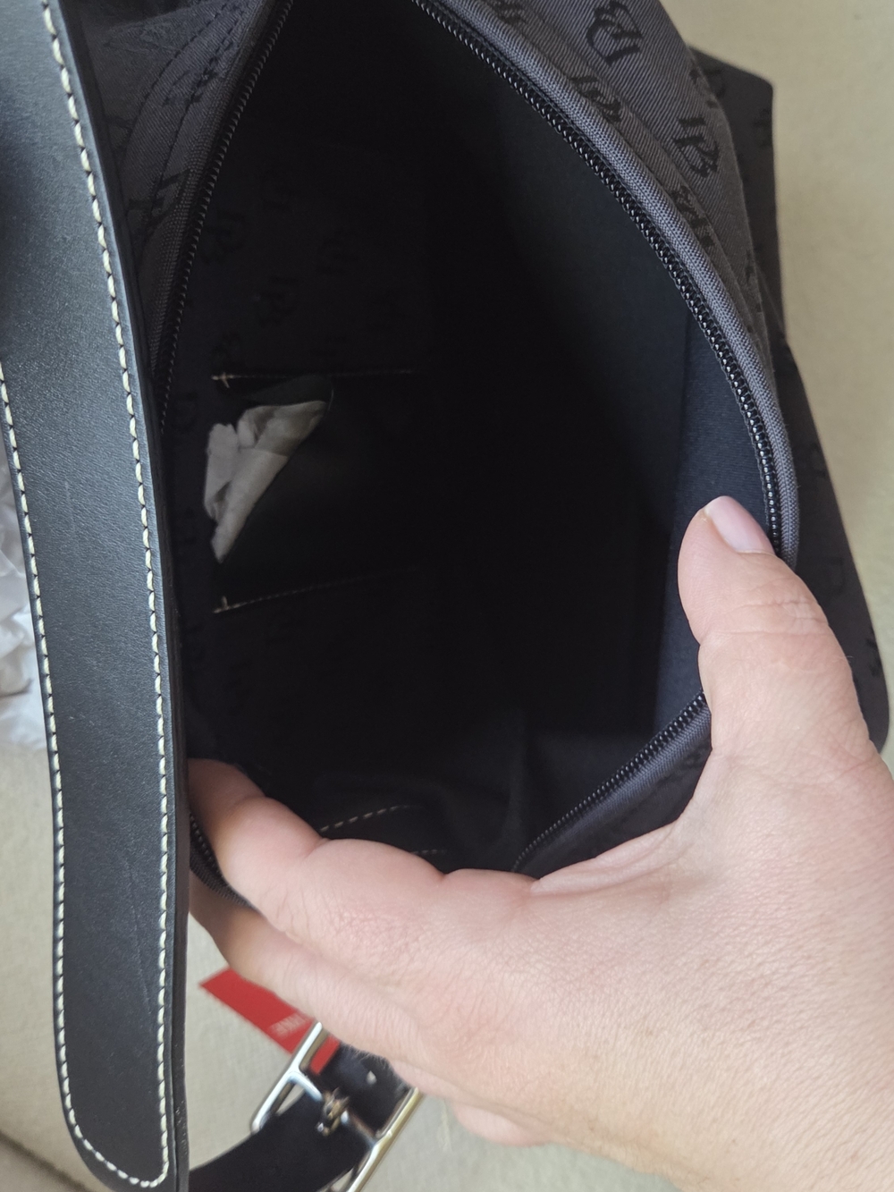 Dooney And Bourke Black Monogram Shoulder Bag with Leather Trim - Picture 4 of 6